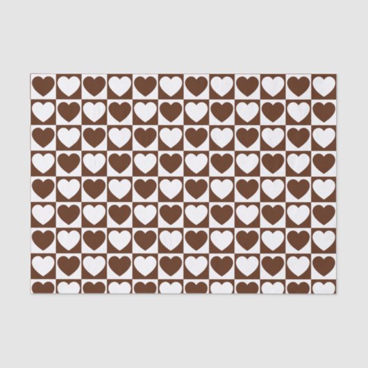 茶色と白色のパター市松模様にンとハート 薄葉紙 (正面)