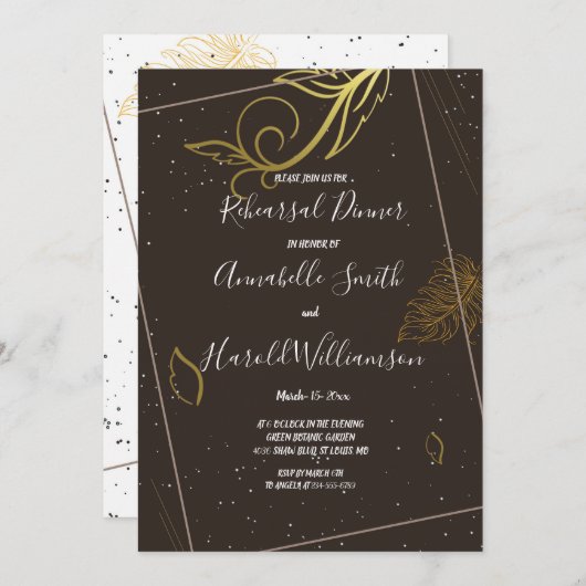 茶色と素朴白のリハーサルのディナー 招待状 (正面/裏面)