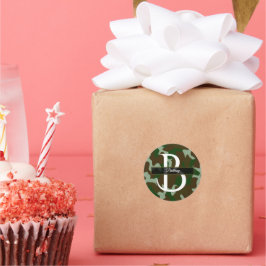 茶色と緑のカモフラージモノグラム ラウンドシール