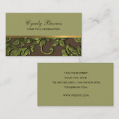 茶色と緑のダマスクの名刺を使用した任意の色 名刺 (正面/裏面)