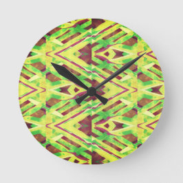 茶色と緑のパターン ラウンド壁時計
