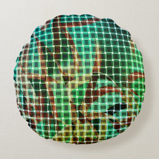 茶色と緑の同様のドライストローのバスケットスタイル ラウンドクッション (正面)