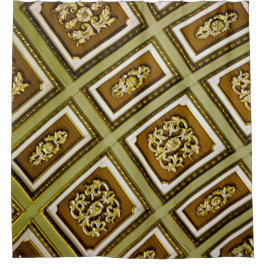 茶色と緑の建築天井を写真 シャワーカーテン