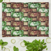 茶色と緑の斑点、彫られた長方形の部分 キッチンタオル (折り畳み)