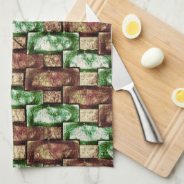 茶色と緑の斑点、彫られた長方形の部分 キッチンタオル