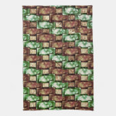 茶色と緑の斑点、彫られた長方形の部分 キッチンタオル (縦)