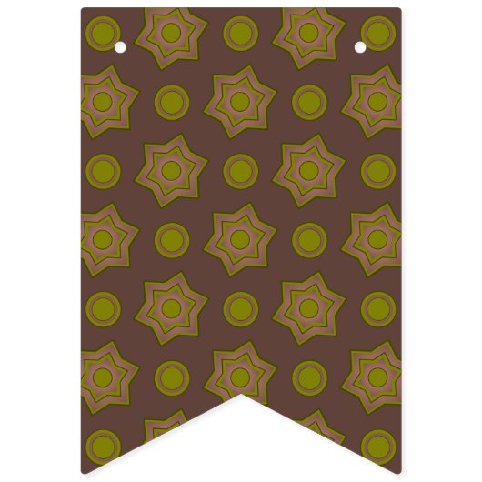 茶色と緑の星と円 バンティングフラッグ (第1の旗)