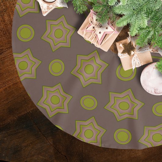 茶色と緑の星と円 ブラッシュドポリエステルツリースカート