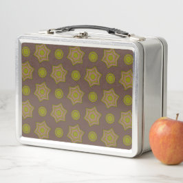 茶色と緑の星と円 メタルランチボックス