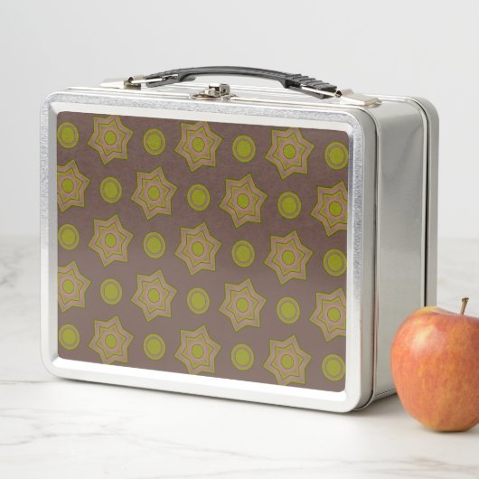 茶色と緑の星と円 メタルランチボックス (インサイチュ)