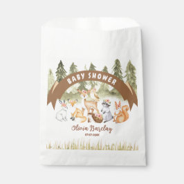 茶色と緑の森林動物の赤ちゃんシャワー フェイバーバッグ