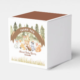 茶色と緑の森林動物の赤ちゃんシャワー フェイバーボックス