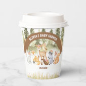 茶色と緑の森林動物の赤ちゃんシャワー 紙コップ (裏面)