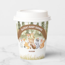 茶色と緑の森林動物の赤ちゃんシャワー 紙コップ