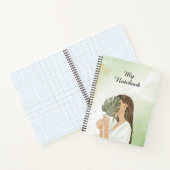 茶色と緑の美的な水の色の女の子カバー ノートブック (内部)