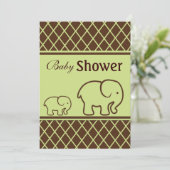 茶色と緑の象とダイヤモンドのベイビーシャワー 招待状 (スタンド正面)