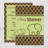 茶色と緑の象とダイヤモンドのベイビーシャワー 招待状 (正面/裏面)