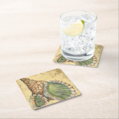 茶色と緑の貝殻 スクエアペーパーコースター (インサイチュ)