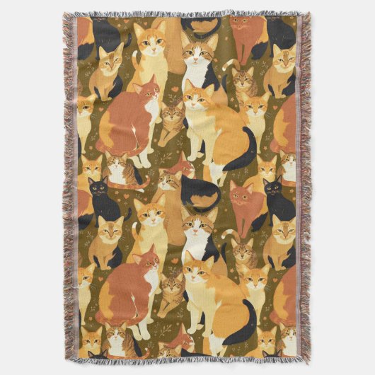 茶色と褐色と錆の猫のコラージュ スローブランケット (正面縦)