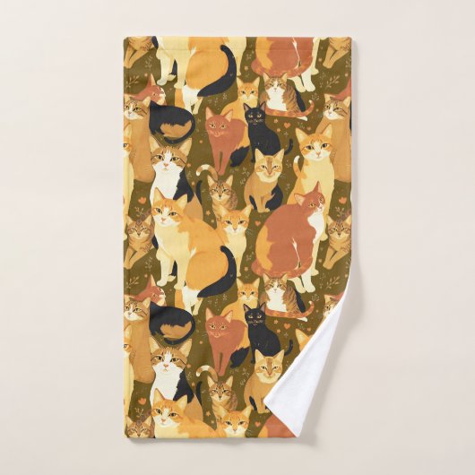 茶色と褐色と錆の猫のコラージュ バスタオルセット (ハンドタオル)