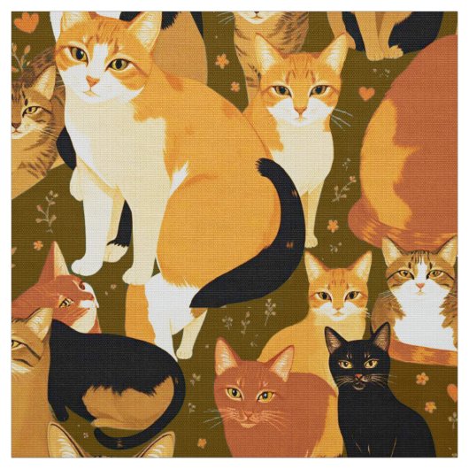茶色と褐色と錆の猫のコラージュ ファブリック (見本)