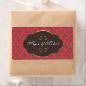 茶色と赤のダマスクの結婚式のラベル ラベル (インサイチュ)