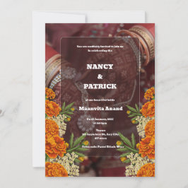 茶色と赤のミニマリストのメヘンディ招待状 招待状