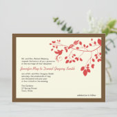 茶色と赤の結婚式招待状は鳥を愛する 招待状 (スタンド正面)