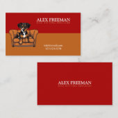 茶色と赤モダンのソファ子犬の座って 名刺 (正面/裏面)