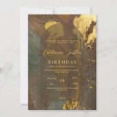 茶色と金のエレガントなラグジュアリー シックな大理石パーティー 招待状 (正面)