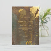 茶色と金のエレガントなラグジュアリー シックな大理石パーティー 招待状 (スタンド正面)