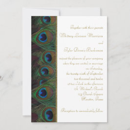 茶色と金のクジャクの羽の結婚式招待状 招待状