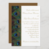 茶色と金のクジャクの羽の結婚式招待状 招待状 (正面/裏面)