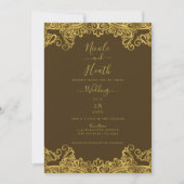 茶色と金のレースがエレガントなウェディング    招待状 (正面)