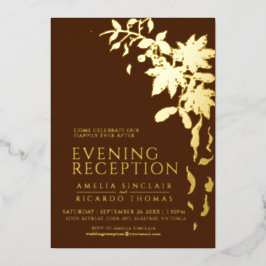 茶色と金の落ち葉の結婚式の披露宴 箔招待状