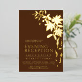 茶色と金の落ち葉の結婚式の披露宴 箔招待状 (立ち正面)
