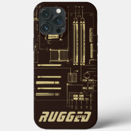 茶色と金ゴールドの堅牢なギークマザーボード技術 iPhone 13 PRO MAXケース