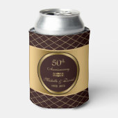 茶色と金ゴールドの幾何学模様 – 50周年記念 缶クーラー (缶正面)