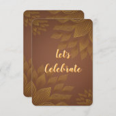 茶色と金ゴールドの花 招待状 (正面/裏面)