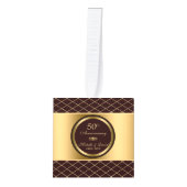 茶色と金ゴールド幾何学模様 – 50周年記念 キューブオーナメント (正面)