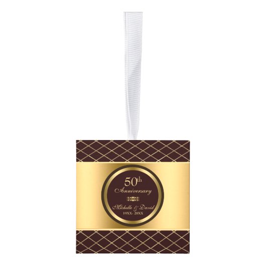 茶色と金ゴールド幾何学模様 – 50周年記念 キューブオーナメント (右)