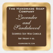 茶色と金箔のキャンドルラベル スクエアシール (正面)