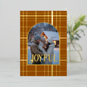 茶色と金色のギンガムチェックのクリスマスホリデー写真 箔シーズンカード (立ち正面)