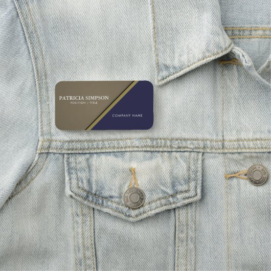 茶色と金色のリボンを持つエレガントなサファイアブルー 名札 (インサイチュ)