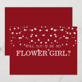 茶色と銀のラメ　あなたは私のフラワーガールになってくれる？ 招待状 (正面/裏面)