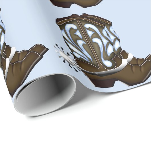 茶色と青のカウボーイブーツのギフトラップ ラッピングペーパー (ロールコーナー)