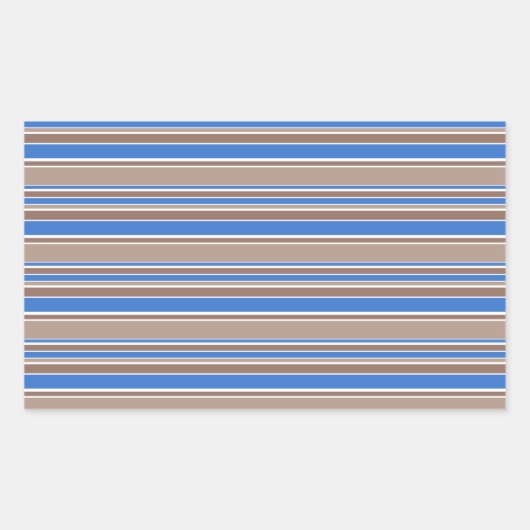 茶色と青のストライプ 長方形シール (正面)