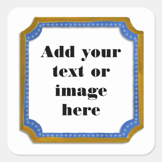 茶色と青のフレーム　ここにテキストを追加　ステッカー スクエアシール (正面)