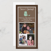 茶色と青のフローラバードクリスマス3枚のフォトカード シーズンカード (正面/裏面)