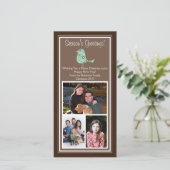 茶色と青のフローラバードクリスマス3枚のフォトカード シーズンカード (スタンド正面)